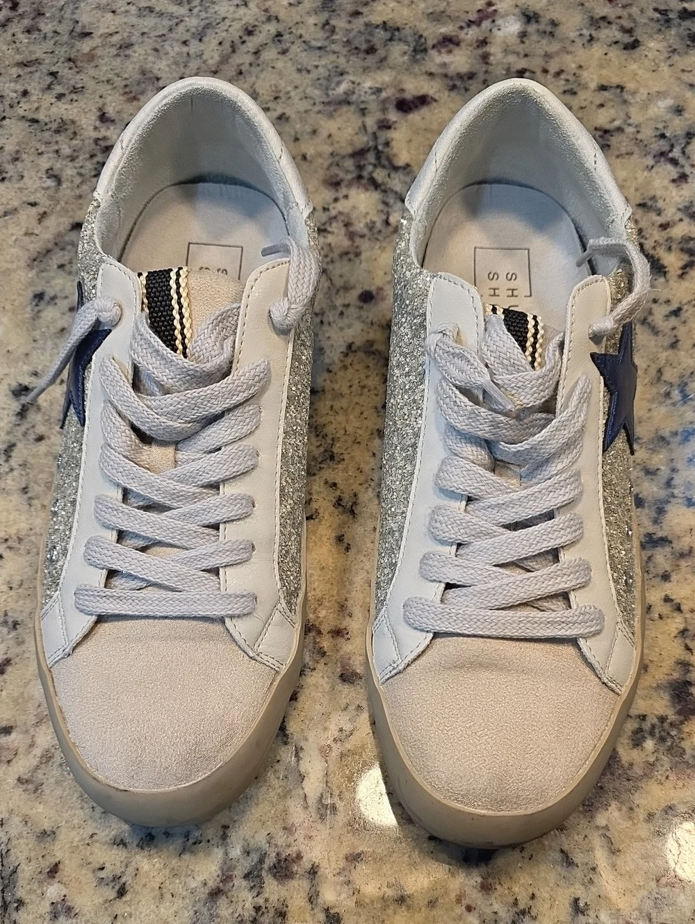 White Glitter Star Lace-Up Women's Sneakers